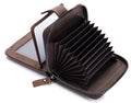 Men Zip Leather Wallet 14 Credit Card Holder with 4 ID Windows Coffee