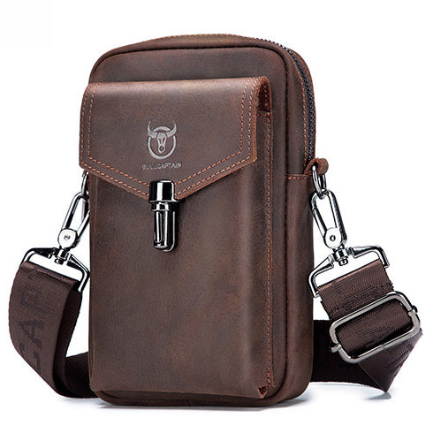 Men's Crazy Horse Leather Waist Belt Bag Phone Fanny Packs