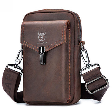 Men's Crazy Horse Leather Waist Belt Bag Phone Fanny Packs