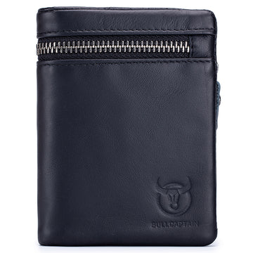 Men’s Genuine Leather Wallet Bifold Zippers Purse Ultra Strong Stitching