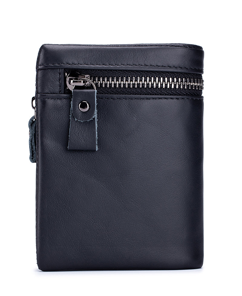 Men’s Genuine Leather Wallet Bifold Zippers Purse Ultra Strong Stitching
