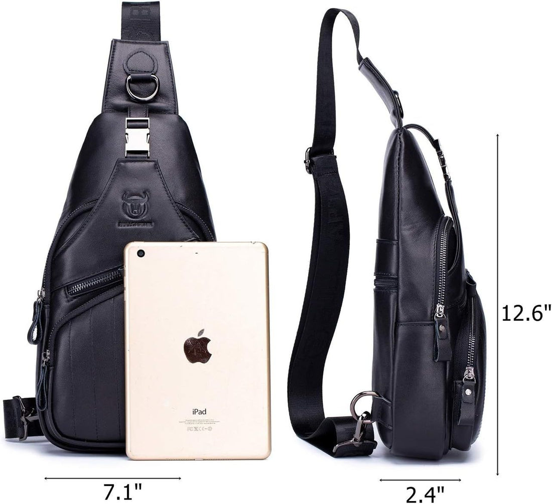Men's Leather Sling Bag Casual Crossbody Chest Bags Travel Daypack