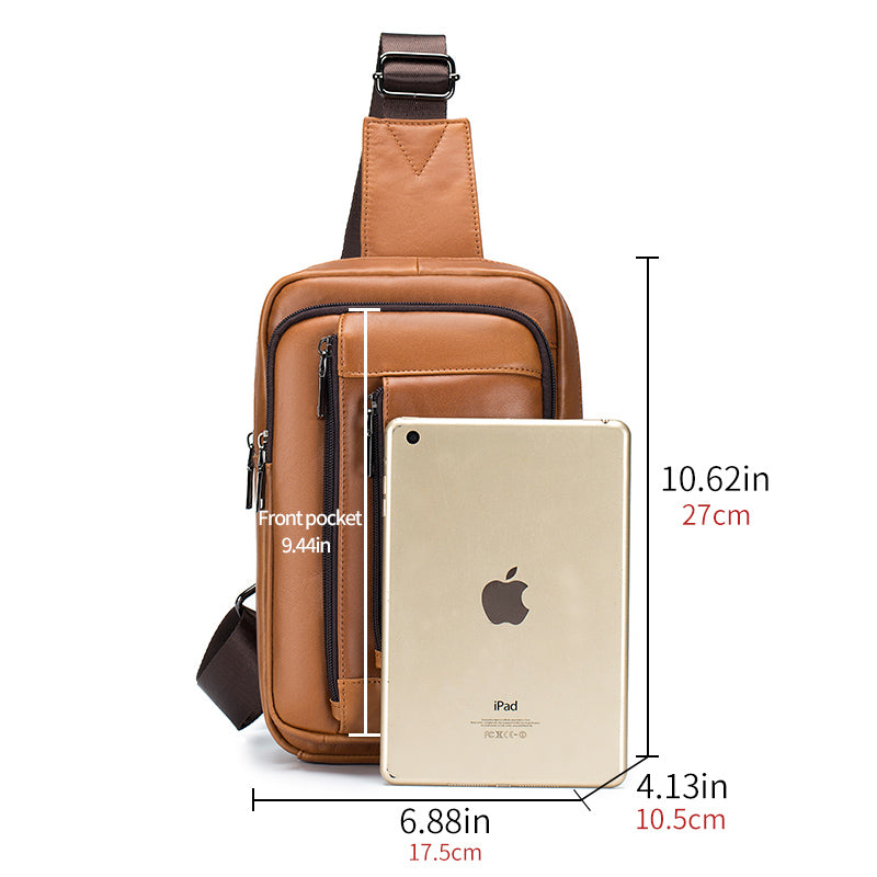 Men's Simple Leather Crossbody Bag Sling Multi-pocket Chest Bag