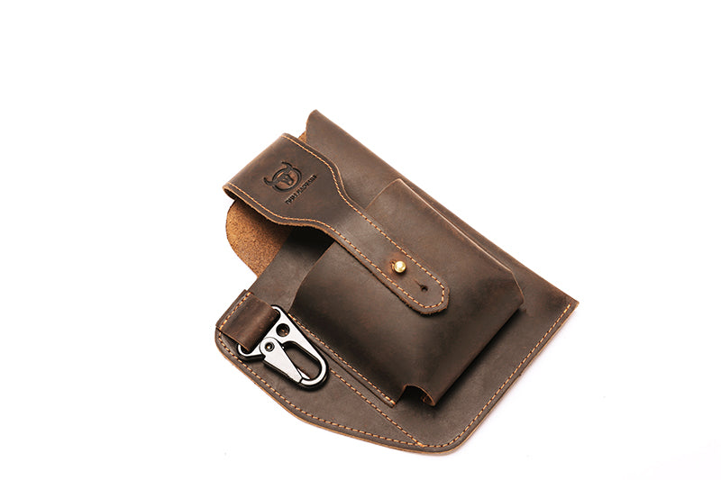 Mens Vintage Leather Belt Bag Cell Phone Purse Waist Bag Coffee