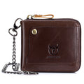 Men's Cowhide Genuine Leather Chain Wallet RFID Blocking Security Purse Coffee