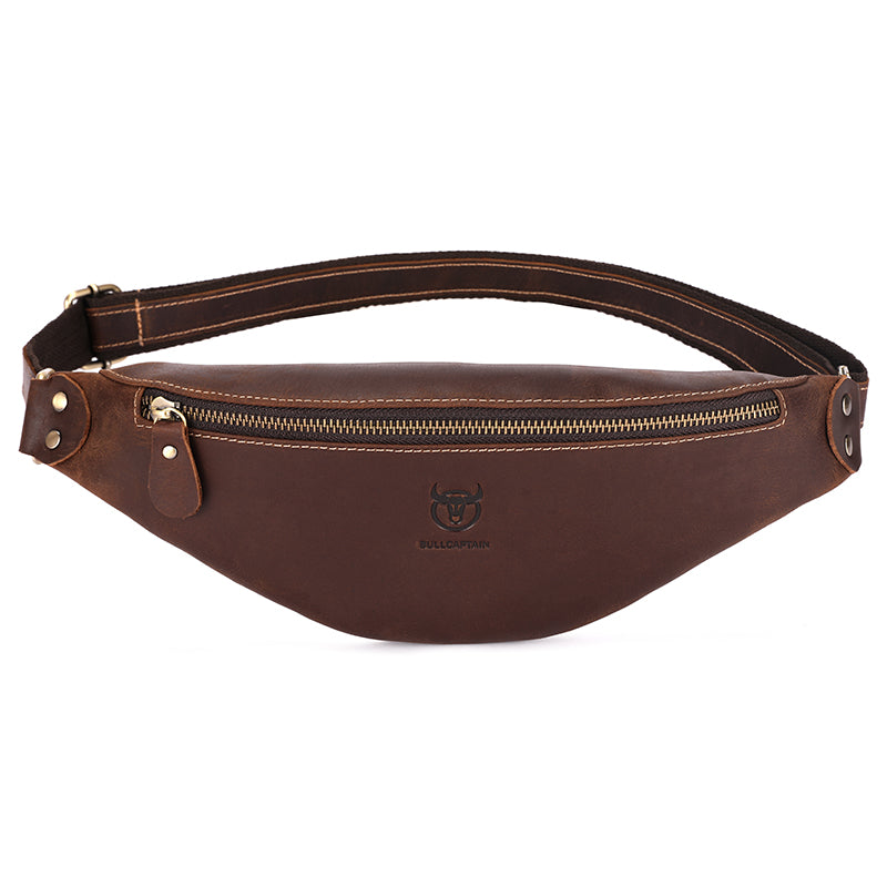 Men's Crazy Horse Leather Fanny Pack Belt Phone Waist Bag Brown