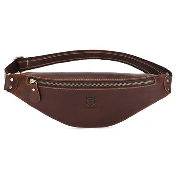Men's Crazy Horse Leather Fanny Pack Belt Phone Waist Bag Brown