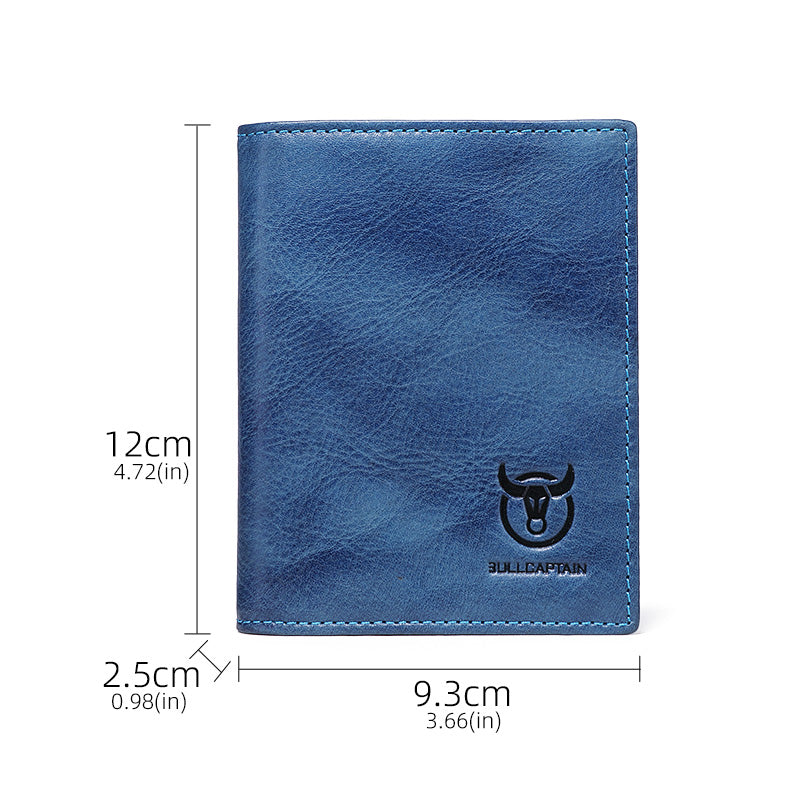 Men's Genuine Leather Bifold Wallet RFID Blocking Credit Card Holder Blue