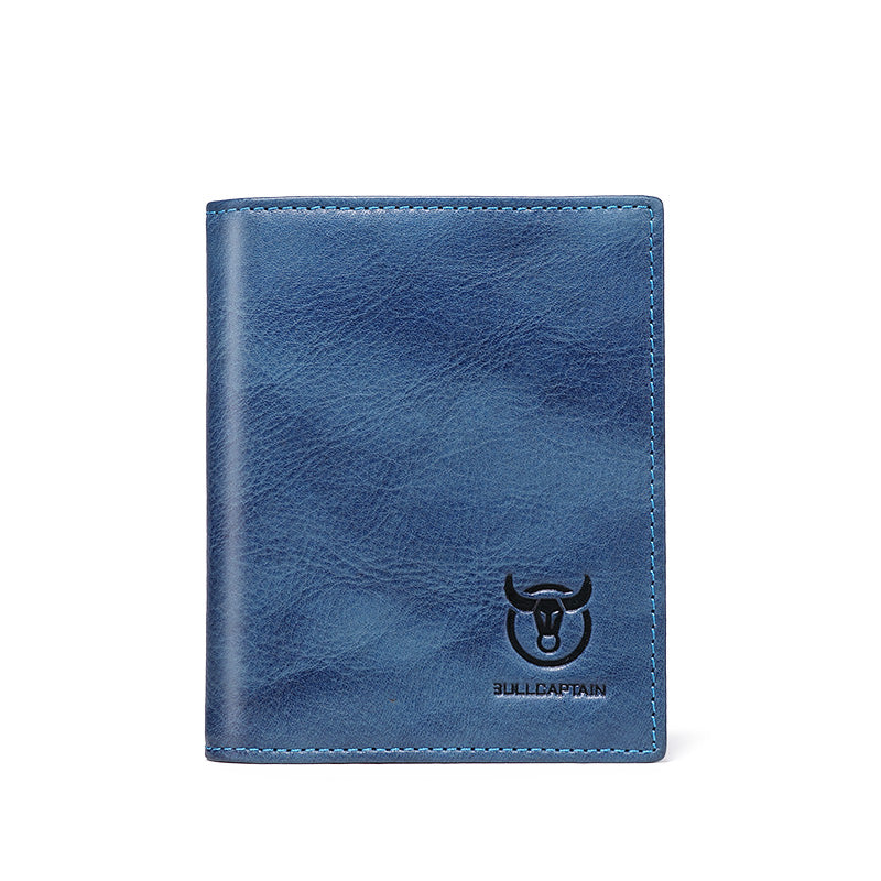Men's Genuine Leather Bifold Wallet RFID Blocking Credit Card Holder Blue