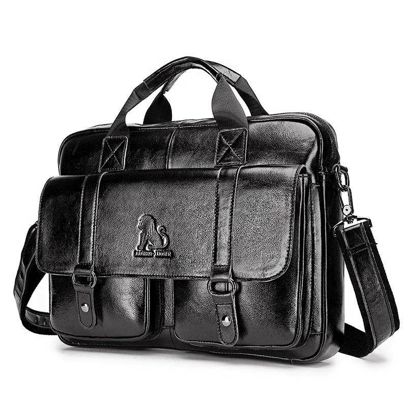Men's Genuine Leather Briefcase Business Leather File iPad Messenger Bag Black