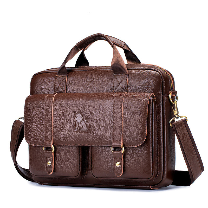 Men's Genuine Leather Briefcase Business Leather File iPad Messenger Bag Brown