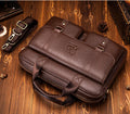 Men's Genuine Leather Briefcase Business Leather File iPad Messenger Bag Brown