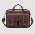 Men's Genuine Leather Briefcase Business Leather File iPad Messenger Bag Brown