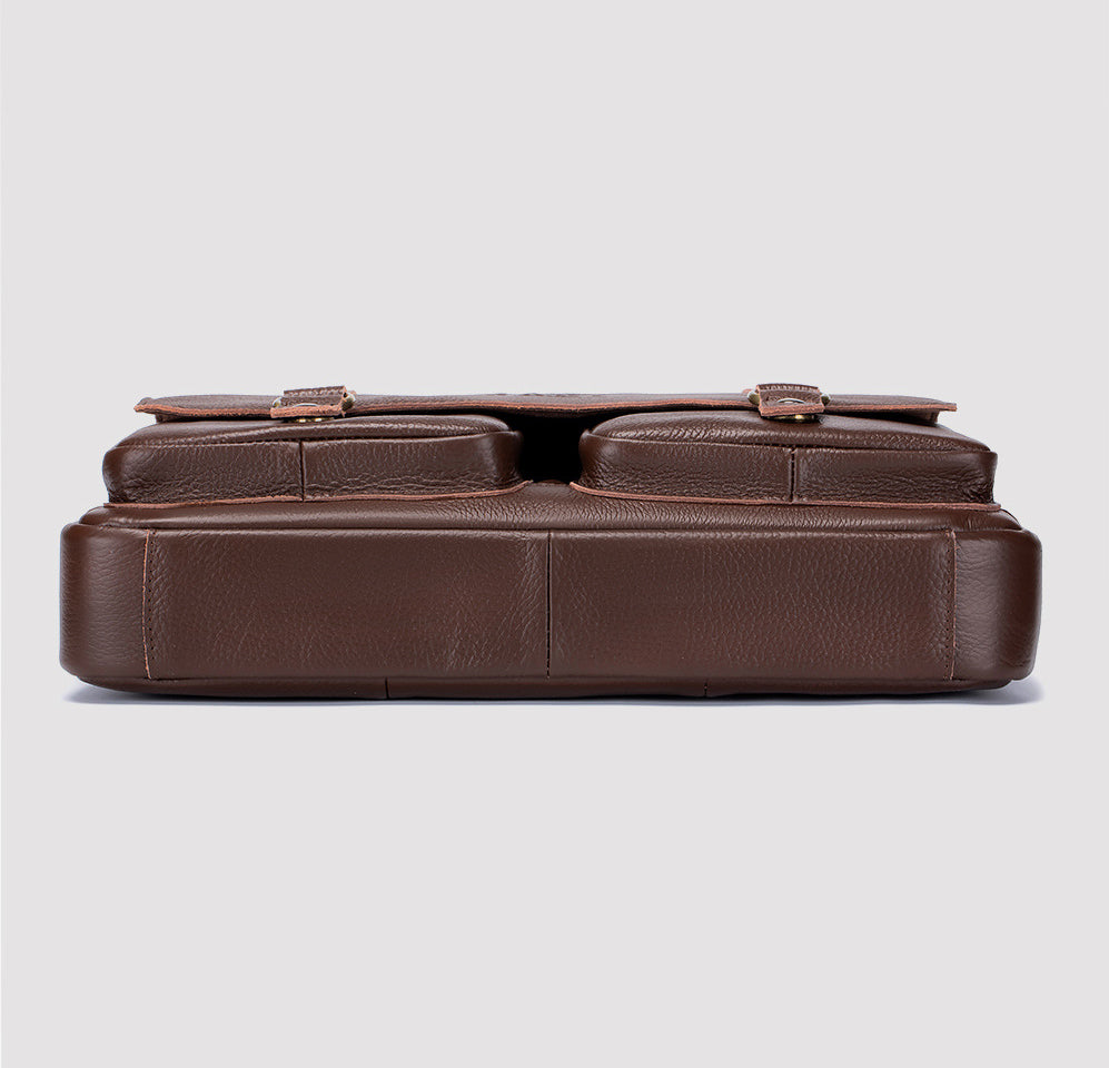 Men's Genuine Leather Briefcase Business Leather File iPad Messenger Bag Brown
