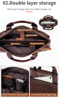 Men's Genuine Leather Briefcase Business Leather File iPad Messenger Bag Brown