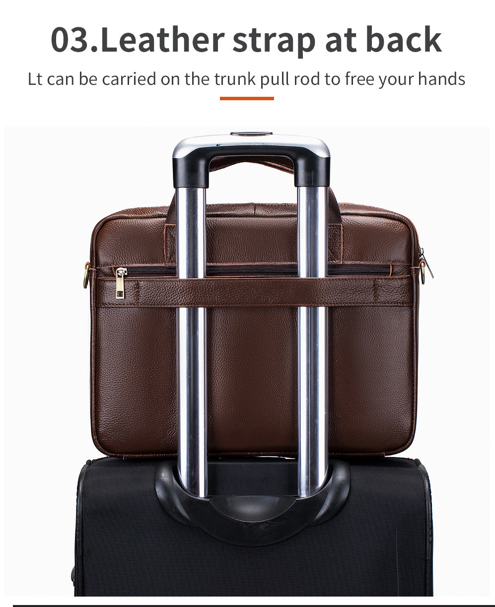 Men's Genuine Leather Briefcase Business Leather File iPad Messenger Bag Brown