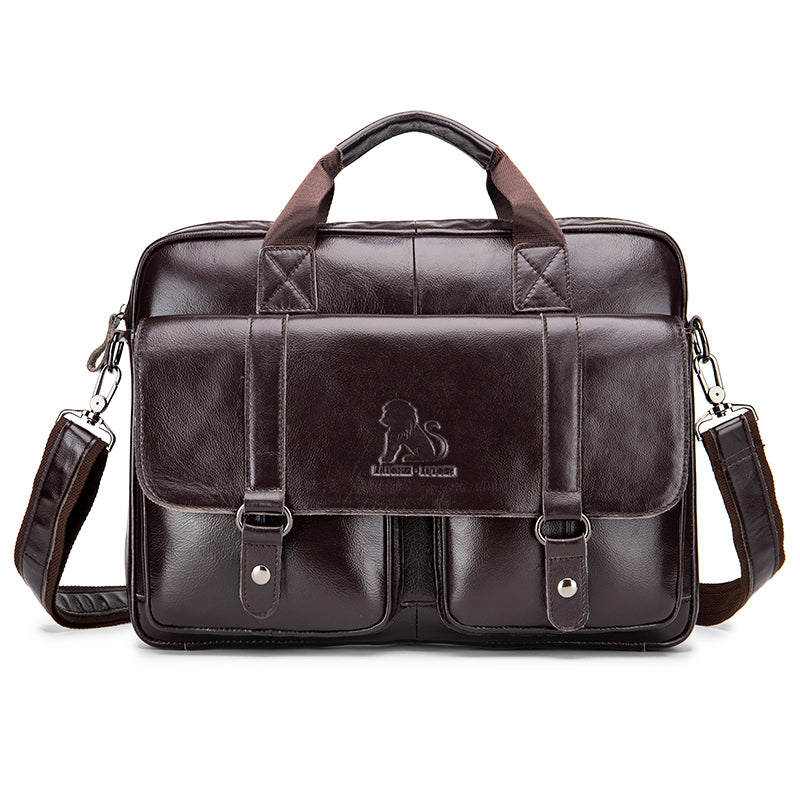 Men's Genuine Leather Briefcase Business Leather File iPad Messenger Bag Coffee