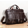 Men's Genuine Leather Briefcase Business Leather File iPad Messenger Bag Coffee