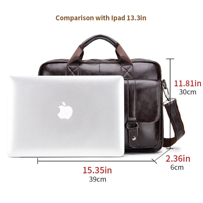 Men's Genuine Leather Briefcase Business Leather File iPad Messenger Bag Coffee