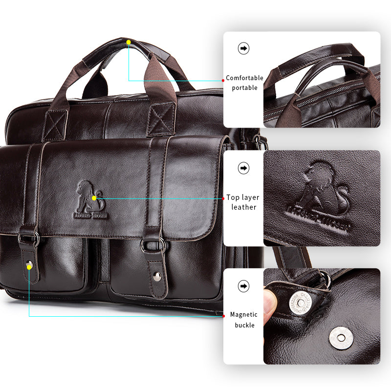 Men's Genuine Leather Briefcase Business Leather File iPad Messenger Bag Coffee 