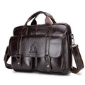 Men's Genuine Leather Briefcase Business Leather File iPad Messenger Bag Coffee