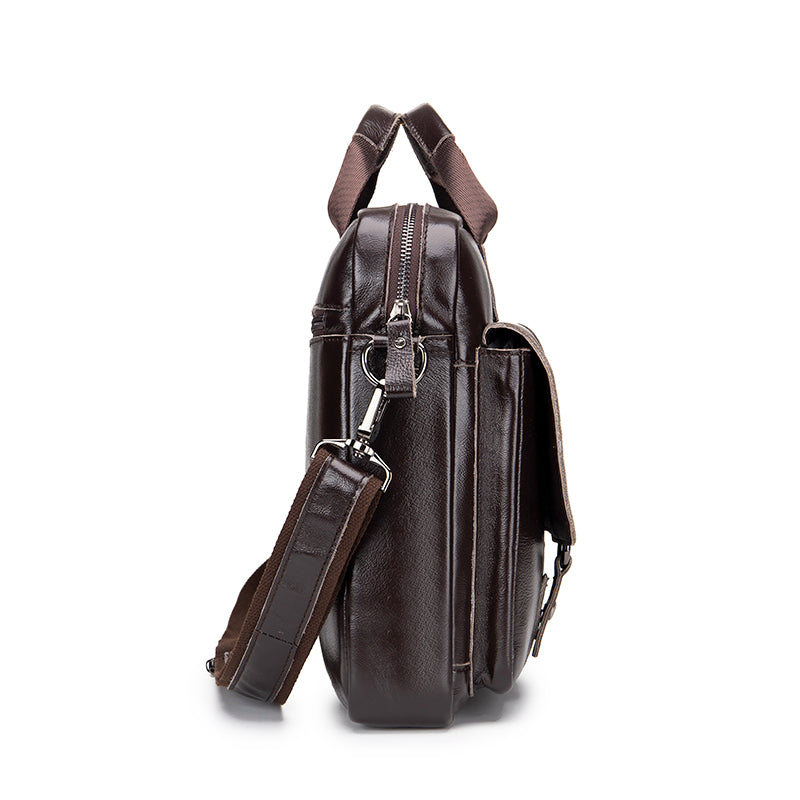 Men's Genuine Leather Briefcase Business Leather File iPad Messenger Bag Coffee