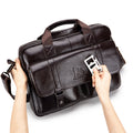 Men's Genuine Leather Briefcase Business Leather File iPad Messenger Bag Coffee