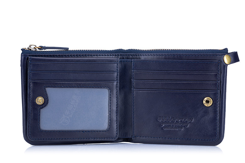 Men's Genuine Leather Wallet RFID Blocking Slim Stylish Bifold Wallet Blue