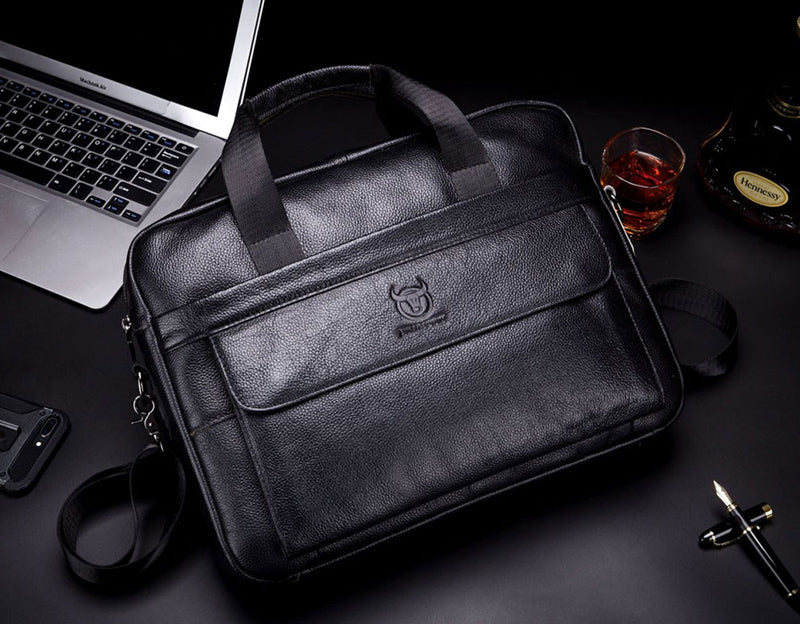 Men's Leather 15.6" Laptop Bag Briefcase Busines Shoulder Bag Handbag Black