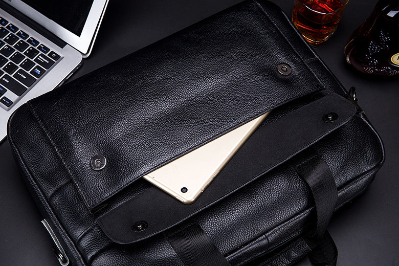 Men's Leather 15.6" Laptop Bag Briefcase Busines Shoulder Bag Handbag Black