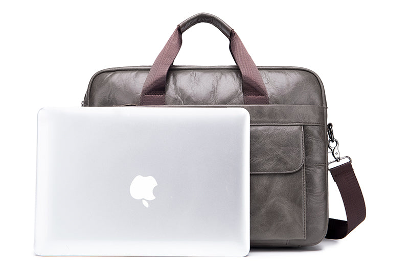 Men's Leather 15.6" Laptop Bag Briefcase Busines Shoulder Bag Handbag Grey