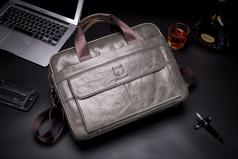 Men's Leather 15.6" Laptop Bag Briefcase Busines Shoulder Bag Handbag Grey