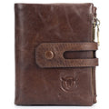 Men's Leather Bifold Wallet Double Zipper Travel Secure Coin Purse