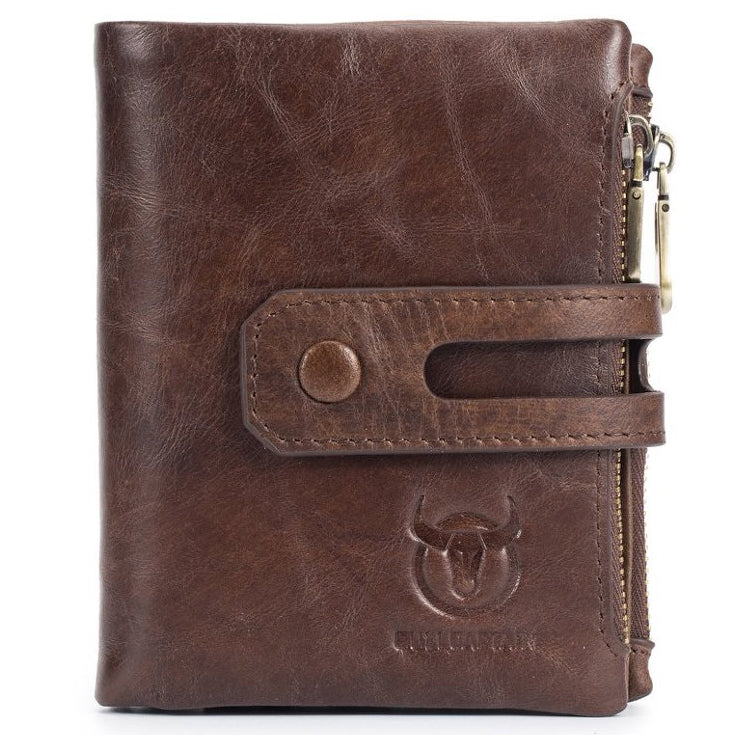 Men's Leather Bifold Wallet Double Zipper Travel Secure Coin Purse