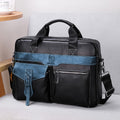 Men's Leather Business Bag Shoulder Conference Computer Messenger Bag Blue