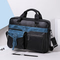Men's Leather Business Bag Shoulder Conference Computer Messenger Bag Blue
