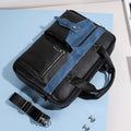 Men's Leather Business Bag Shoulder Conference Computer Messenger Bag Blue