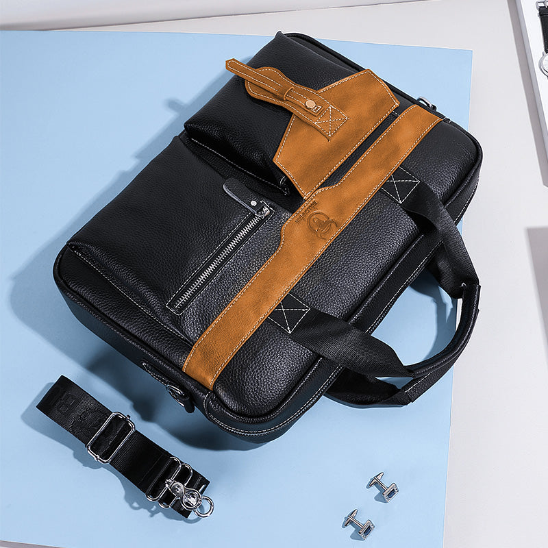 Men's Leather Business Bag Shoulder Conference Computer Messenger Bag Brown