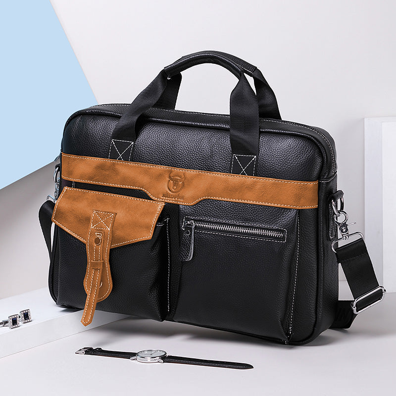 Men's Leather Business Bag Shoulder Conference Computer Messenger Bag Brown