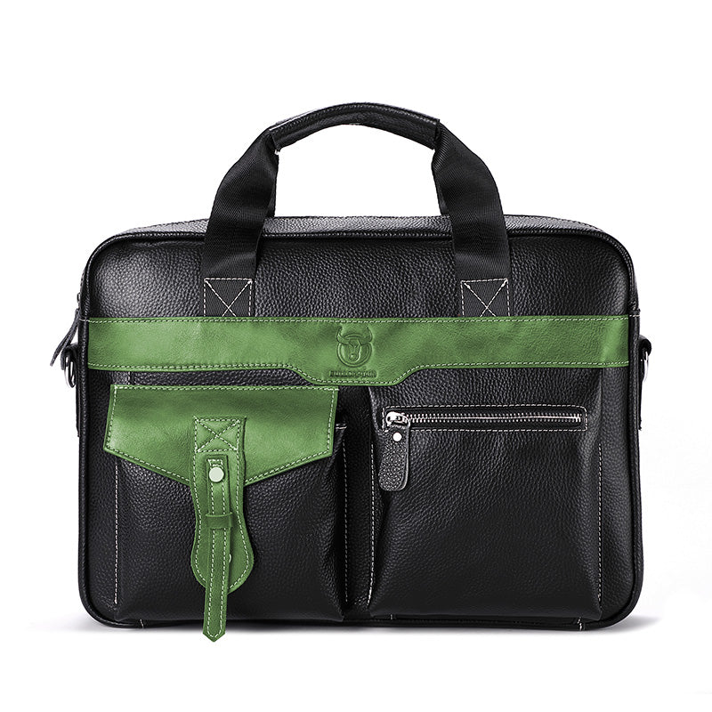 Men's Leather Business Bag Shoulder Conference Computer Messenger Bag Green