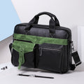 Men's Leather Business Bag Shoulder Conference Computer Messenger Bag Green