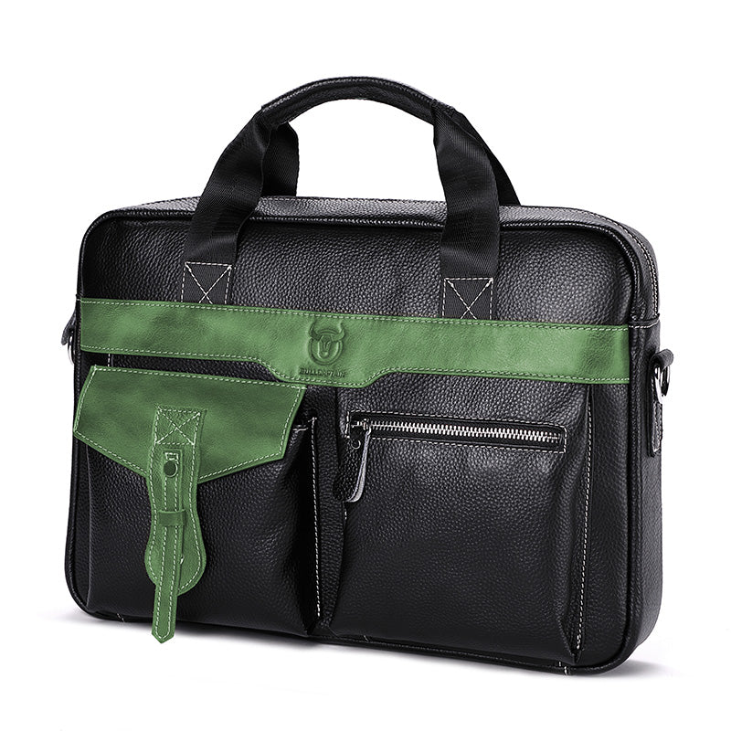 Men's Leather Business Bag Shoulder Conference Computer Messenger Bag Green