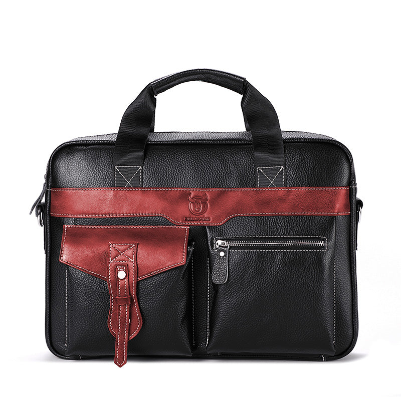 Men's Leather Business Bag Shoulder Conference Computer Messenger Bag Red