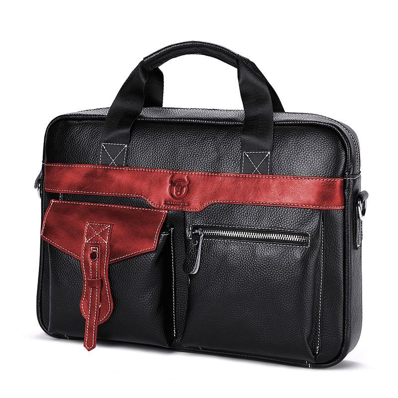 Men's Leather Business Bag Shoulder Conference Computer Messenger Bag Red
