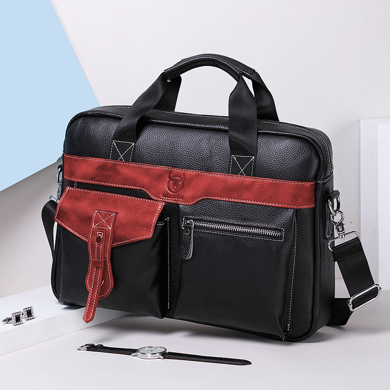 Men's Leather Business Bag Shoulder Conference Computer Messenger Bag Red