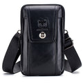 Men's Leather Waist Fanny Pack Mobile Phone Belt Waist Bag Black