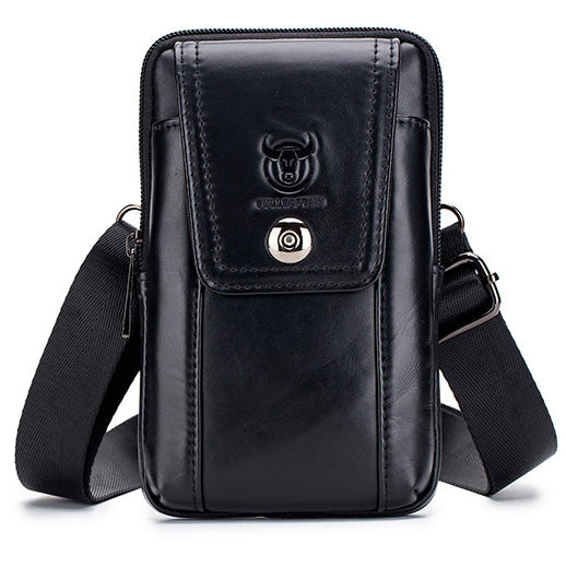 Men's Leather Waist Fanny Pack Mobile Phone Belt Waist Bag Black