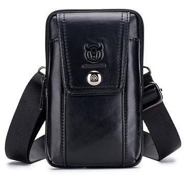 Men's Leather Waist Fanny Pack Mobile Phone Belt Waist Bag Black