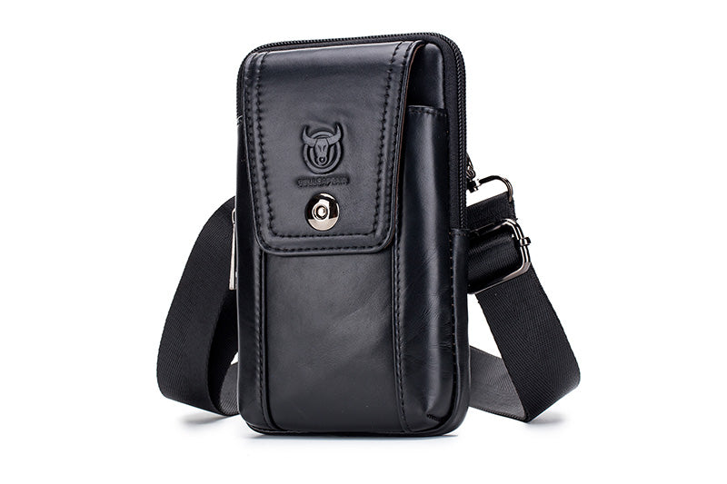 Men's Leather Waist Fanny Pack Mobile Phone Belt Waist Bag Black