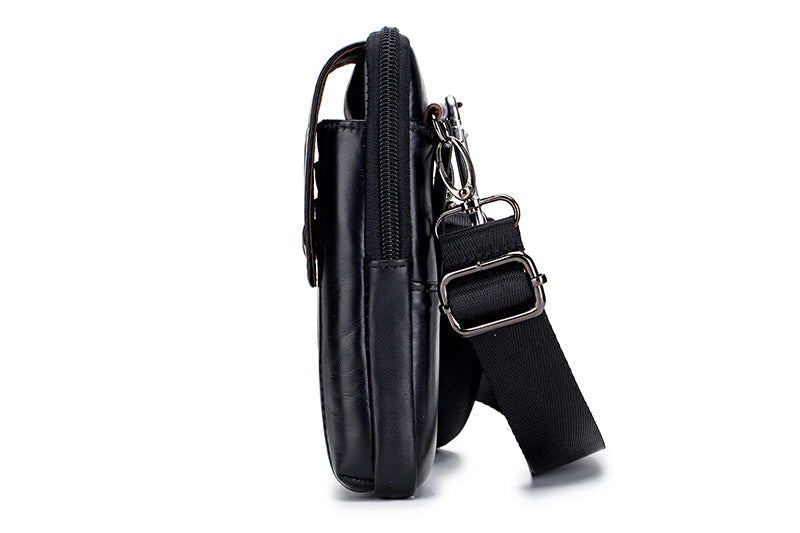 Men's Leather Waist Fanny Pack Mobile Phone Belt Waist Bag Black